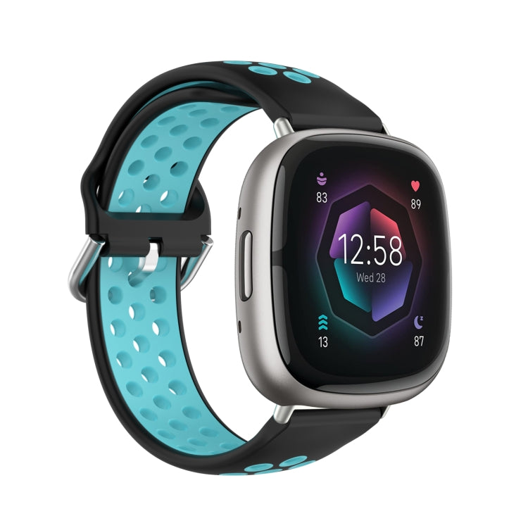For Fitbit Sense Two-Color Perforated Breathable Silicone Watch Band