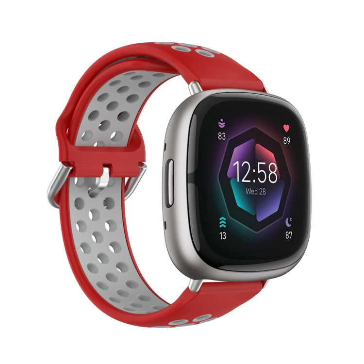 For Fitbit Sense Two-Color Perforated Breathable Silicone Watch Band