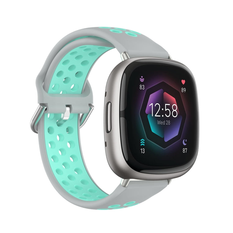 For Fitbit Sense Two-Color Perforated Breathable Silicone Watch Band
