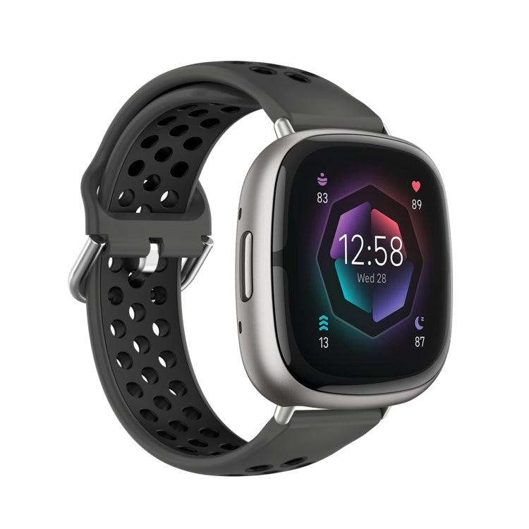 For Fitbit Sense Two-Color Perforated Breathable Silicone Watch Band