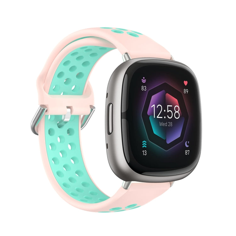 For Fitbit Sense Two-Color Perforated Breathable Silicone Watch Band