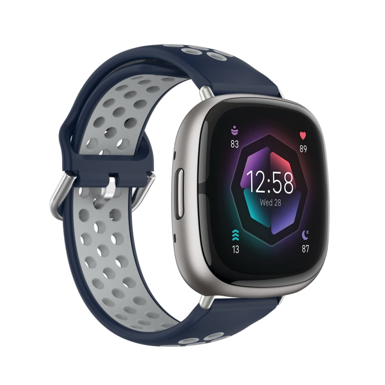 For Fitbit Sense Two-Color Perforated Breathable Silicone Watch Band