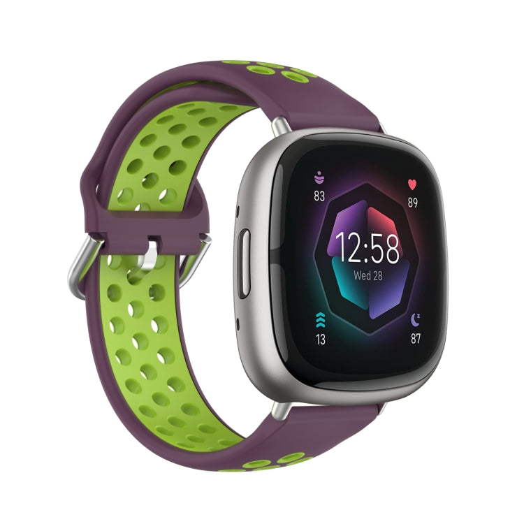 For Fitbit Sense Two-Color Perforated Breathable Silicone Watch Band