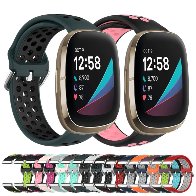 For Fitbit Sense Two-Color Perforated Breathable Silicone Watch Band