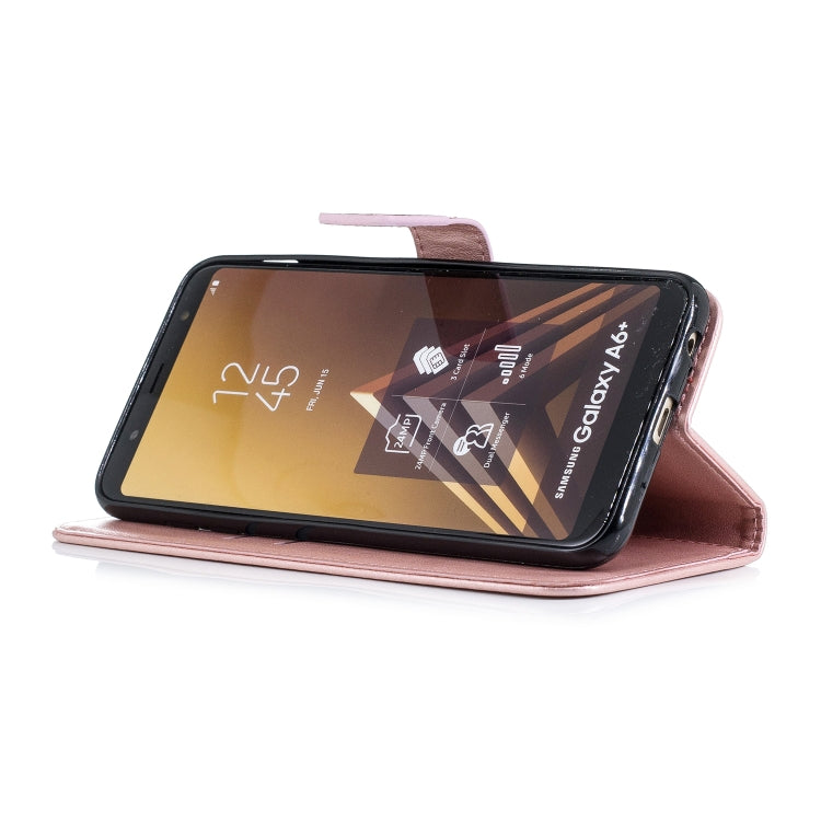 Plum Blossom Pattern Diamond Encrusted Leather Case for Galaxy A6+ (2018) ,with Holder & Card Slots