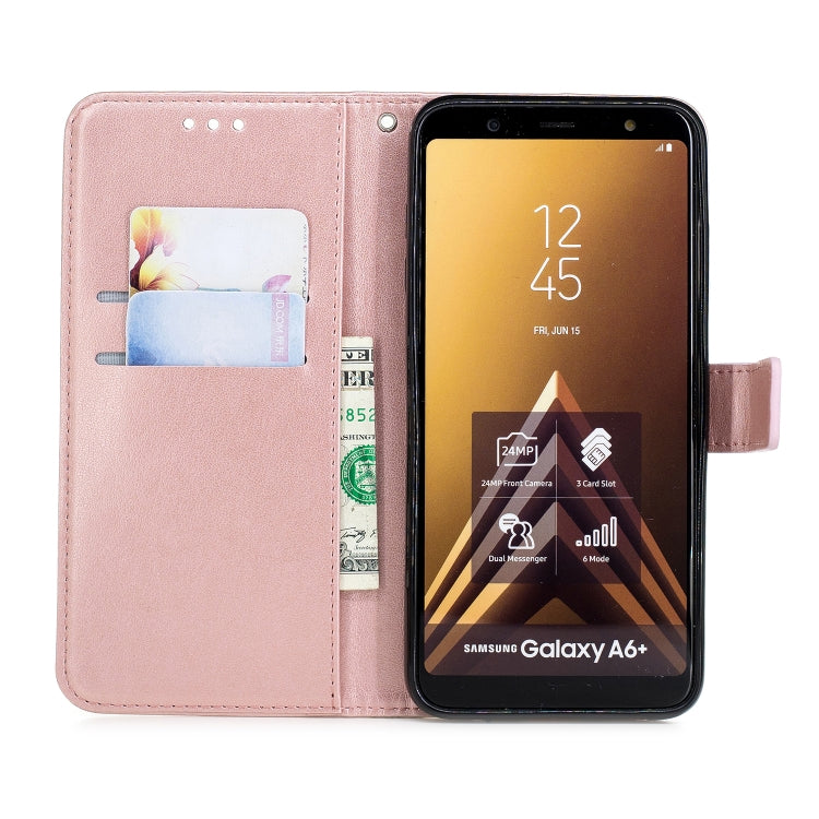 Plum Blossom Pattern Diamond Encrusted Leather Case for Galaxy A6+ (2018) ,with Holder & Card Slots