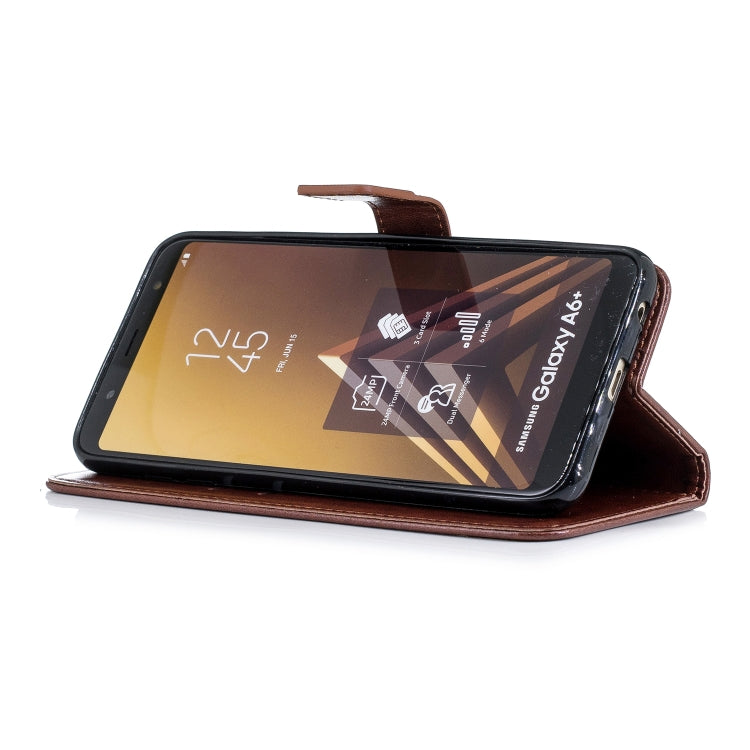 Plum Blossom Pattern Diamond Encrusted Leather Case for Galaxy A6+ (2018) ,with Holder & Card Slots