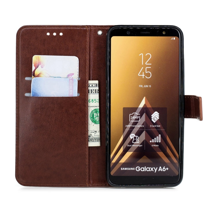 Plum Blossom Pattern Diamond Encrusted Leather Case for Galaxy A6+ (2018) ,with Holder & Card Slots