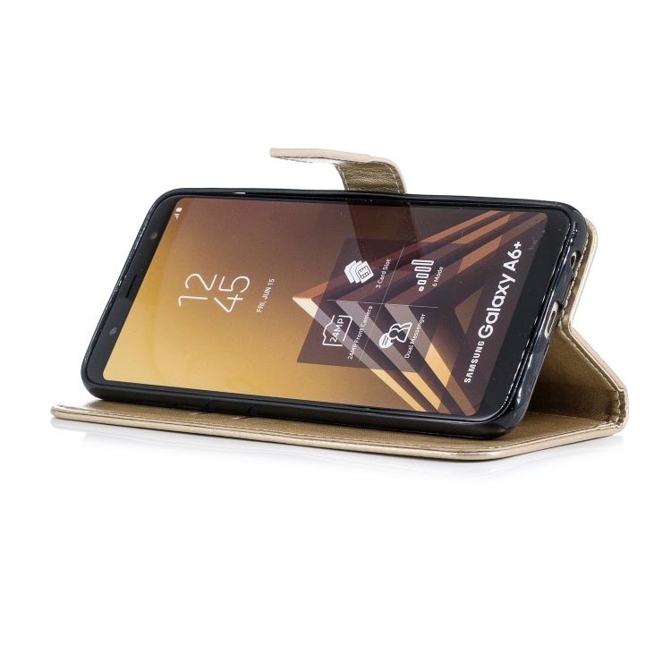 Plum Blossom Pattern Diamond Encrusted Leather Case for Galaxy A6+ (2018) ,with Holder & Card Slots