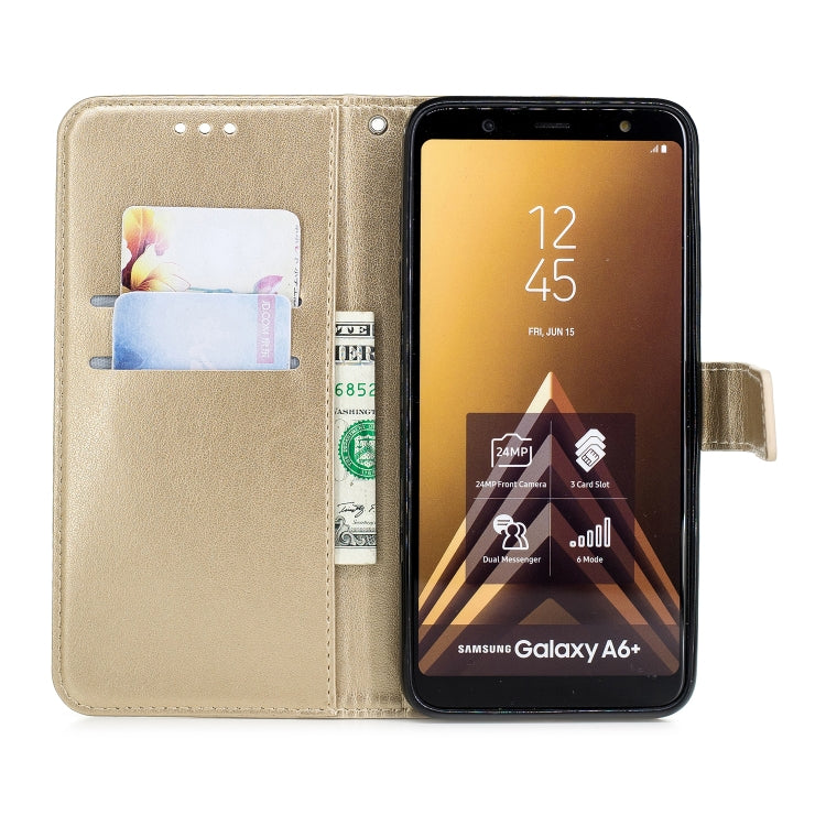 Plum Blossom Pattern Diamond Encrusted Leather Case for Galaxy A6+ (2018) ,with Holder & Card Slots
