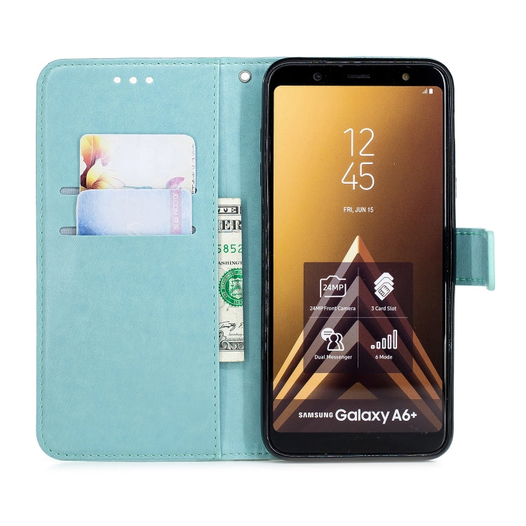 Plum Blossom Pattern Diamond Encrusted Leather Case for Galaxy A6+ (2018) ,with Holder & Card Slots
