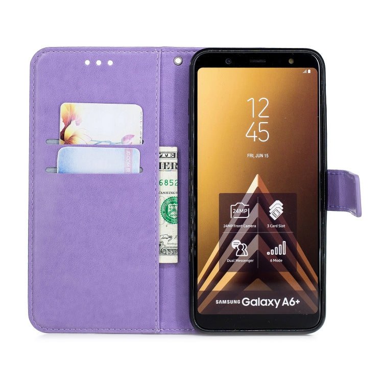 Plum Blossom Pattern Diamond Encrusted Leather Case for Galaxy A6+ (2018) ,with Holder & Card Slots