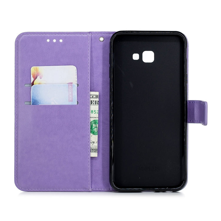 Plum Blossom Pattern Diamond Encrusted Leather Case for Galaxy J4+ & J4 Prime ,with Holder & Card Slots