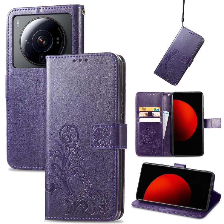 For Xiaomi 12S Ultra Four-leaf Clasp Embossed Leather Phone Case