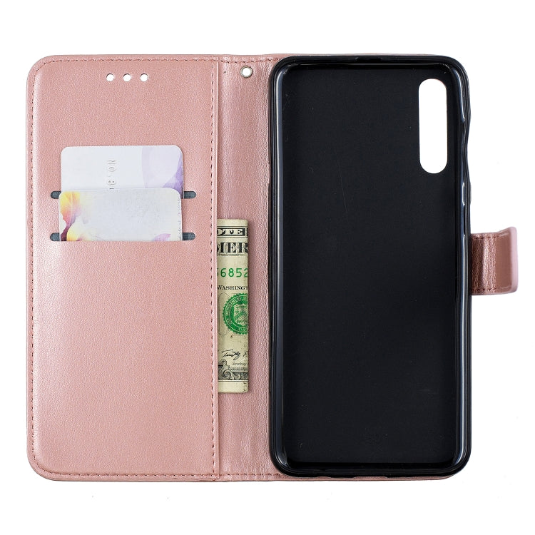 Plum Blossom Pattern Diamond Encrusted Leather Case for Galaxy A50  ,with Holder & Card Slots