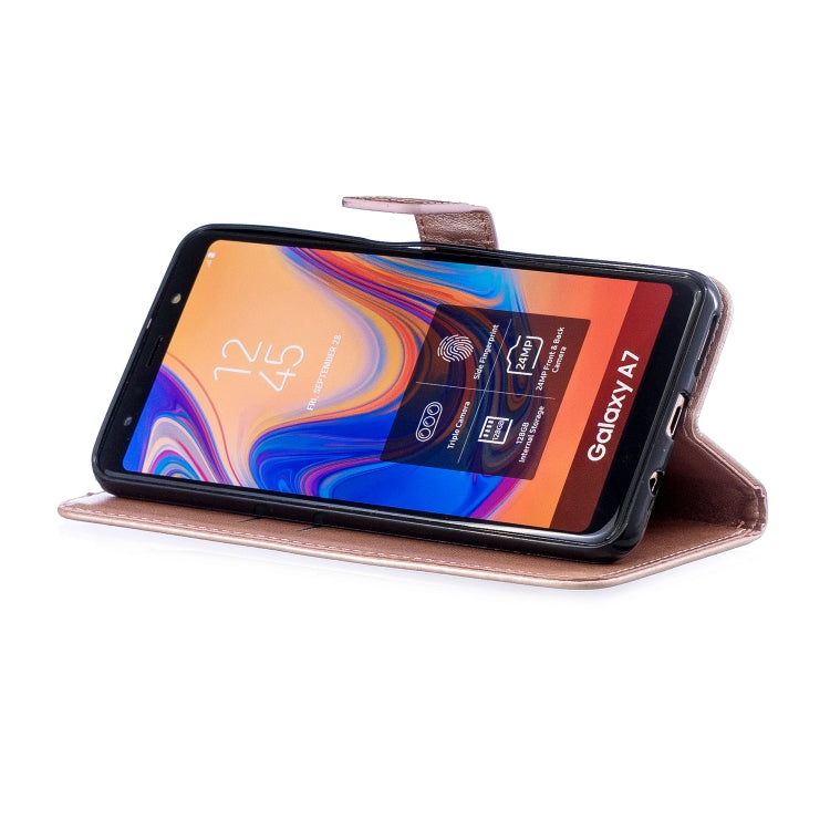 Plum Blossom Pattern Diamond Encrusted Leather Case for Galaxy A7 (2018)/A750 , with Holder & Card Slots