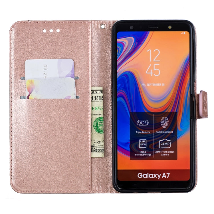 Plum Blossom Pattern Diamond Encrusted Leather Case for Galaxy A7 (2018)/A750 , with Holder & Card Slots