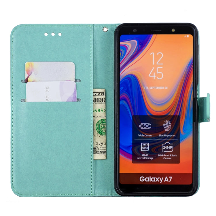 Plum Blossom Pattern Diamond Encrusted Leather Case for Galaxy A7 (2018)/A750 , with Holder & Card Slots