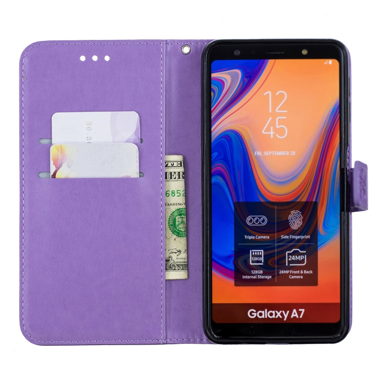 Plum Blossom Pattern Diamond Encrusted Leather Case for Galaxy A7 (2018)/A750 , with Holder & Card Slots