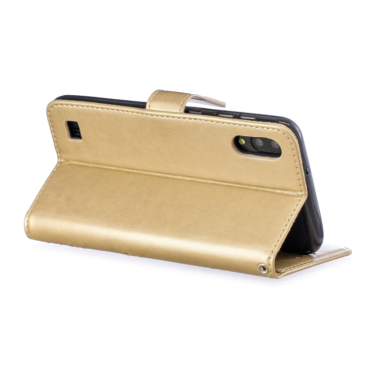 Plum Blossom Pattern Diamond Encrusted Leather Case for Galaxy A10 , with Holder & Card Slots