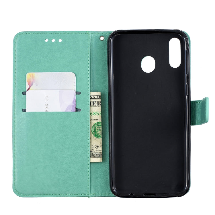 Plum Blossom Pattern Diamond Encrusted Leather Case for Galaxy M20 ,with Holder & Card Slots