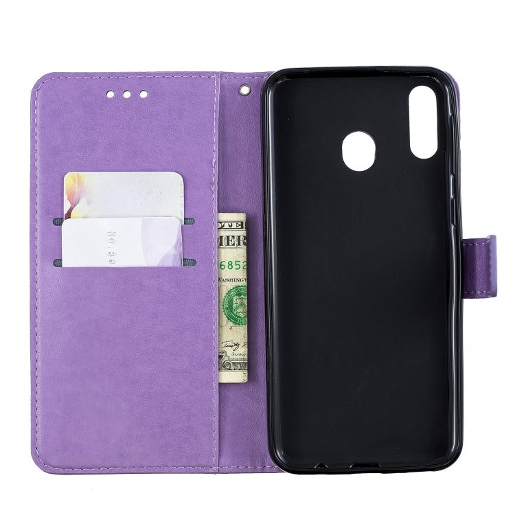 Plum Blossom Pattern Diamond Encrusted Leather Case for Galaxy M20 ,with Holder & Card Slots