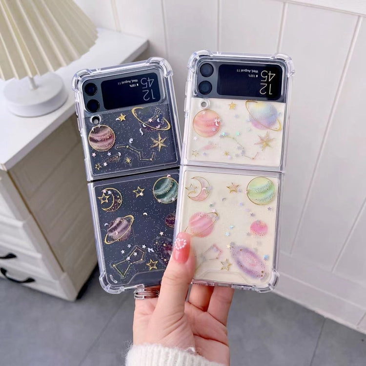 For Samsung Galaxy Z Flip3 Cosmic Star Glitter Epoxy TPU Phone Case(Transparency)