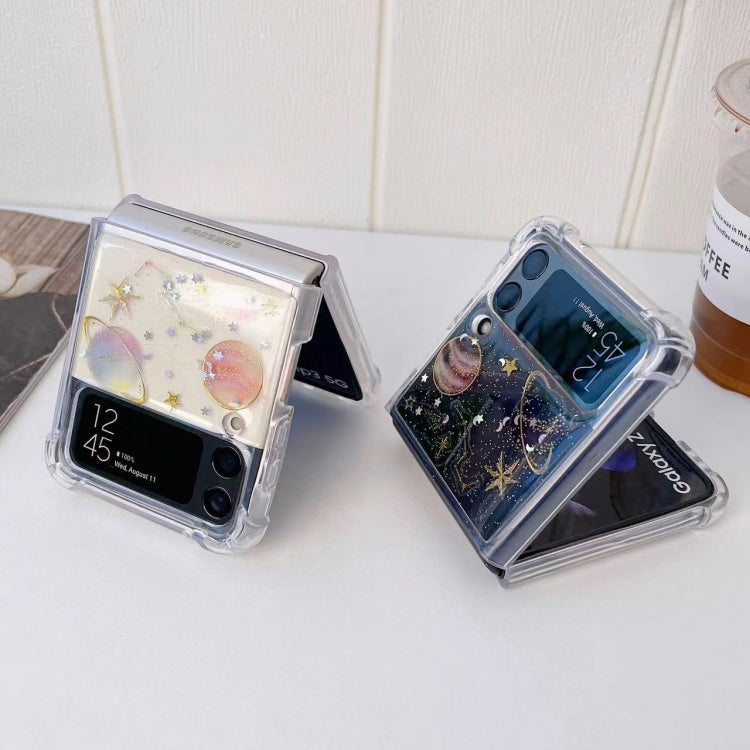 For Samsung Galaxy Z Flip4 Cosmic Star Glitter Epoxy TPU Phone Case(Transparency)