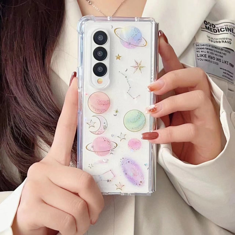 For Samsung Galaxy Z Fold3 Cosmic Star Glitter Epoxy TPU Phone Case(Transparency)