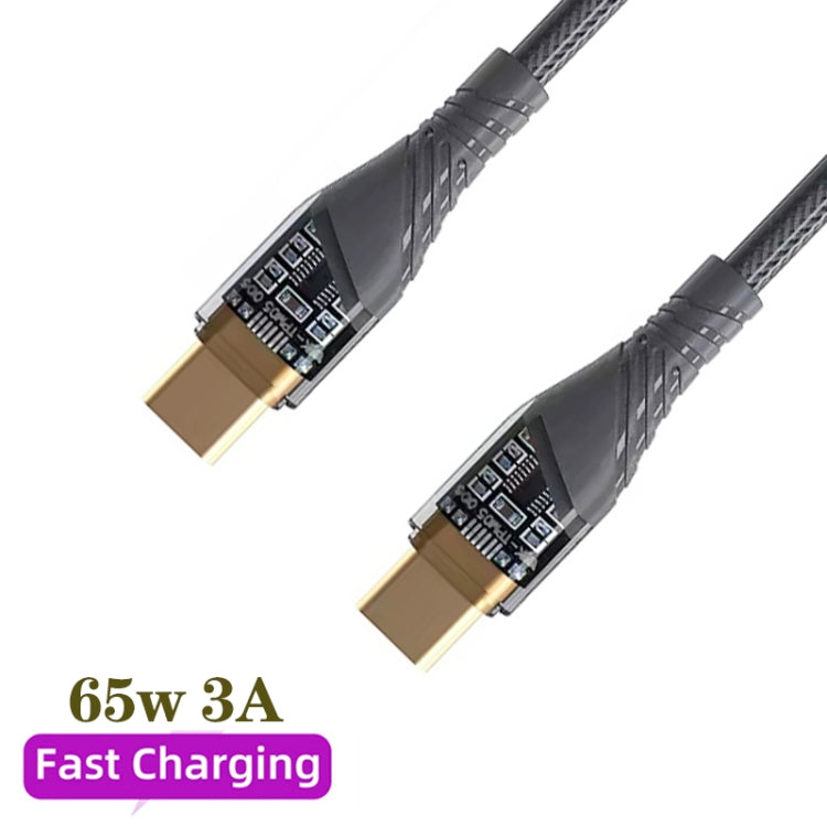 65W USB-C / Type-C to Type-C Transparent Fast Charging Data Cable, Length: 1m