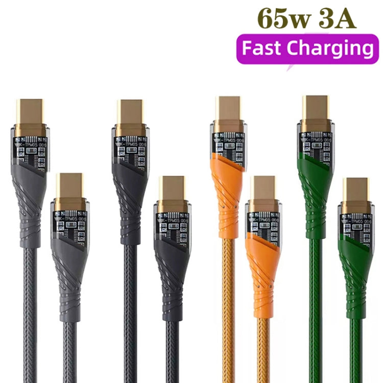65W USB-C / Type-C to Type-C Transparent Fast Charging Data Cable, Length: 1m
