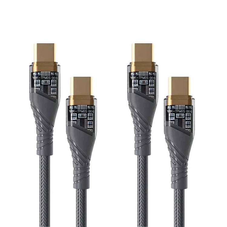 2pcs 65W USB-C / Type-C to Type-C Transparent Fast Charging Data Cable, Length: 1m