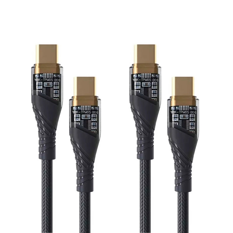 2pcs 65W USB-C / Type-C to Type-C Transparent Fast Charging Data Cable, Length: 1m