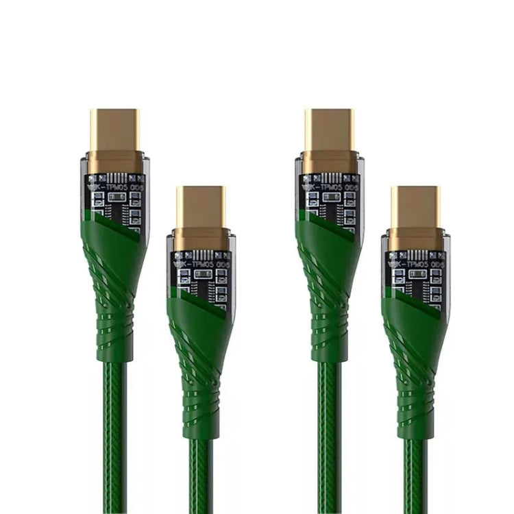 2pcs 65W USB-C / Type-C to Type-C Transparent Fast Charging Data Cable, Length: 1m