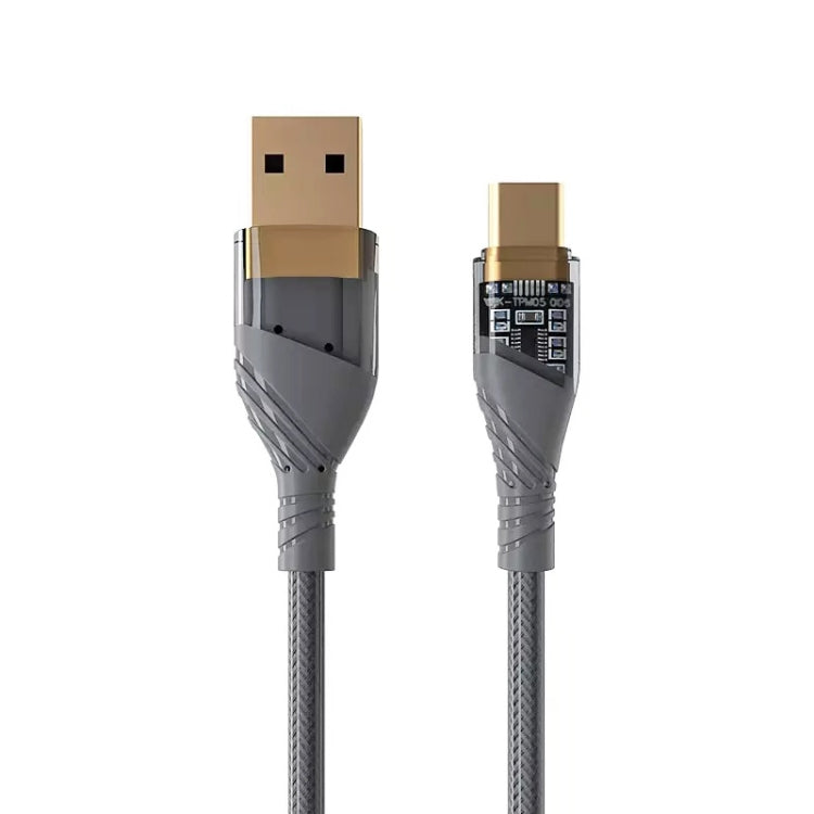 4A USB to Type-C Transparent Fast Charging Data Cable, Length: 1m