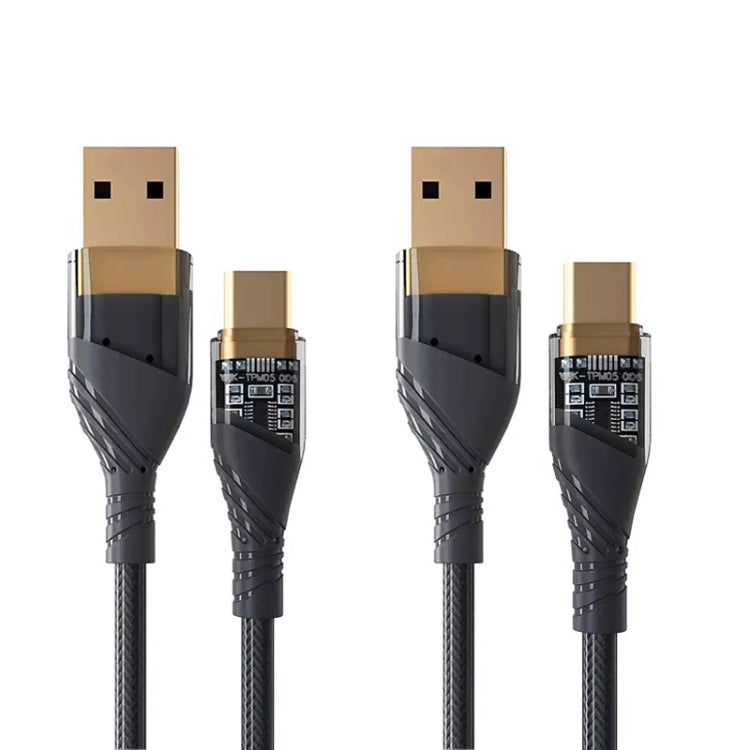 2pcs 4A USB to Type-C Transparent Fast Charging Data Cable, Length: 1m