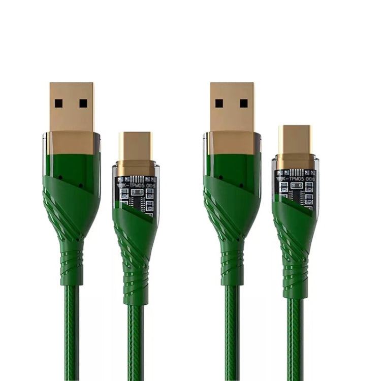2pcs 4A USB to Type-C Transparent Fast Charging Data Cable, Length: 1m