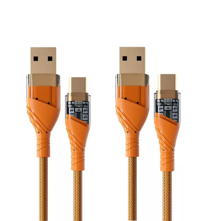 2pcs 4A USB to Type-C Transparent Fast Charging Data Cable, Length: 1m