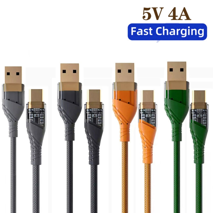 2pcs 4A USB to Type-C Transparent Fast Charging Data Cable, Length: 1m