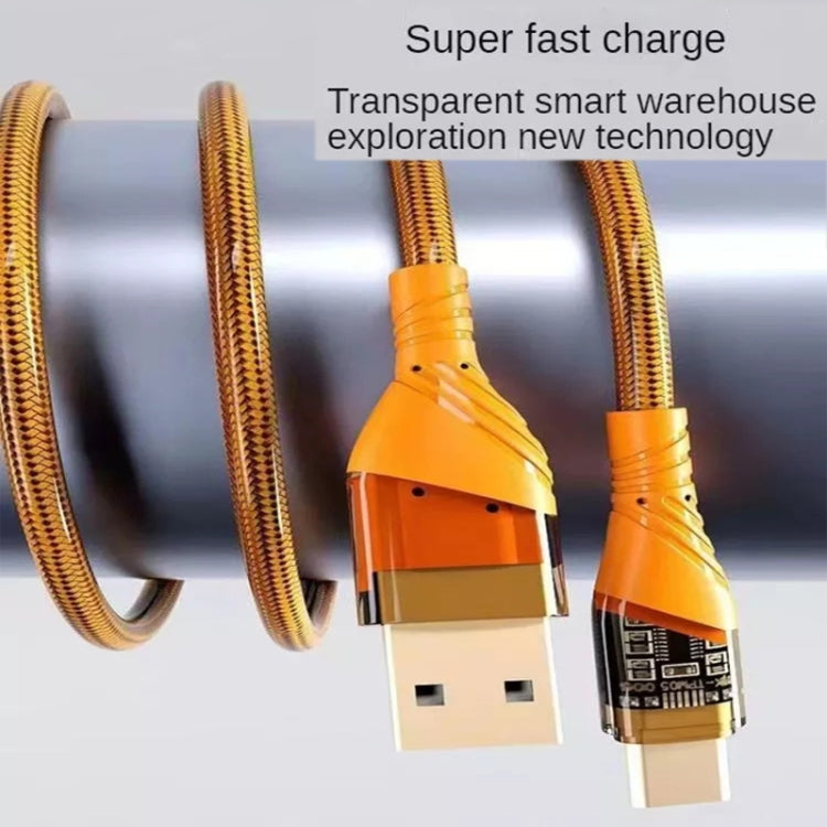 2pcs 4A USB to Type-C Transparent Fast Charging Data Cable, Length: 1m