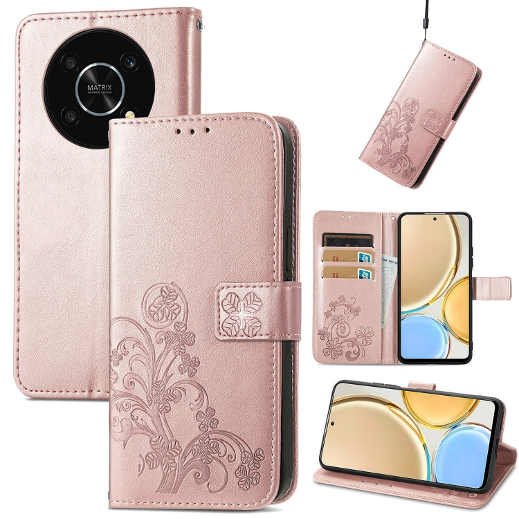 For Huawei Nova Y90 Four-leaf Clasp Embossed Leather Phone Case