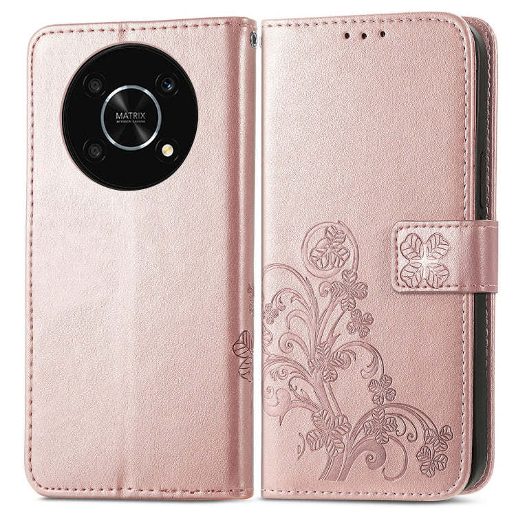 For Huawei Nova Y90 Four-leaf Clasp Embossed Leather Phone Case
