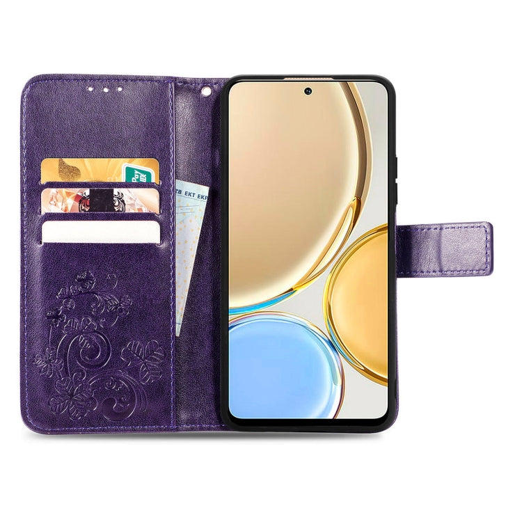 For Huawei Nova Y90 Four-leaf Clasp Embossed Leather Phone Case