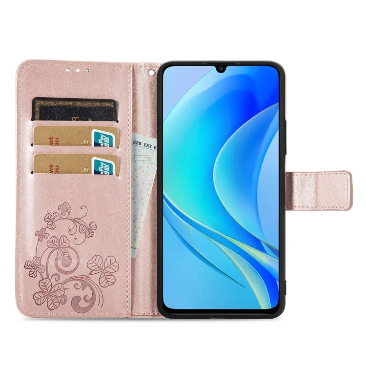 For Huawei Enjoy 50 / nova Y70 Four-leaf Clasp Embossed Leather Phone Case