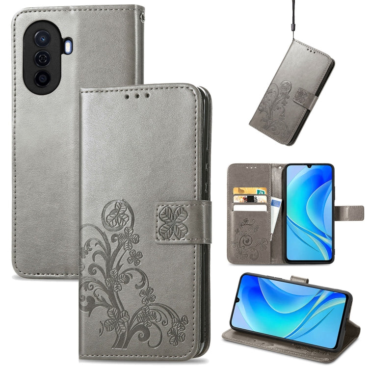 For Huawei Enjoy 50 / nova Y70 Four-leaf Clasp Embossed Leather Phone Case