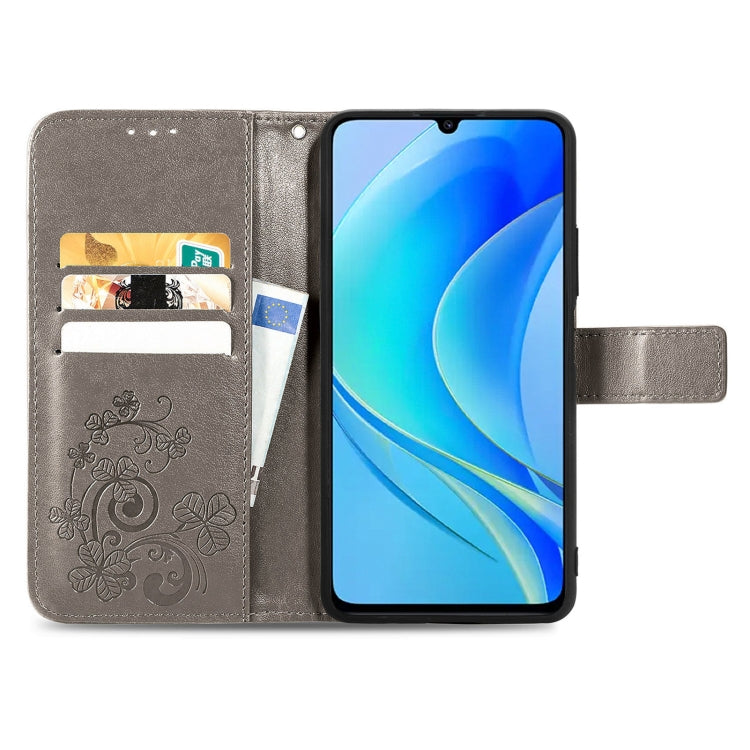 For Huawei Enjoy 50 / nova Y70 Four-leaf Clasp Embossed Leather Phone Case