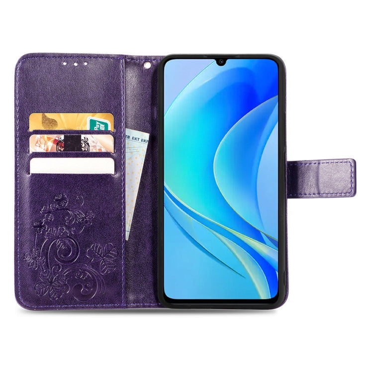 For Huawei Enjoy 50 / nova Y70 Four-leaf Clasp Embossed Leather Phone Case