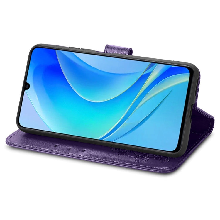 For Huawei Enjoy 50 / nova Y70 Four-leaf Clasp Embossed Leather Phone Case