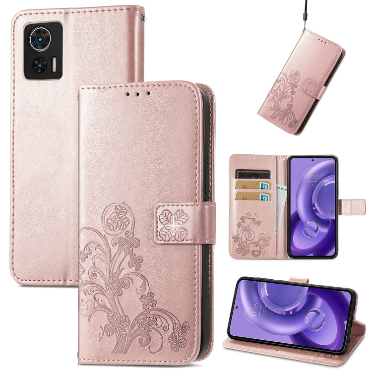 For Motorola Edge 30 Neo Four-leaf Clasp Embossed Leather Phone Case