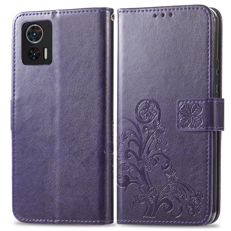 For Motorola Edge 30 Neo Four-leaf Clasp Embossed Leather Phone Case
